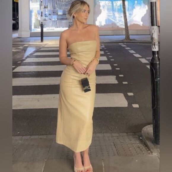 ZARA CREAM FAUX LEATHER MIDI DRESS - Picture 4 of 16